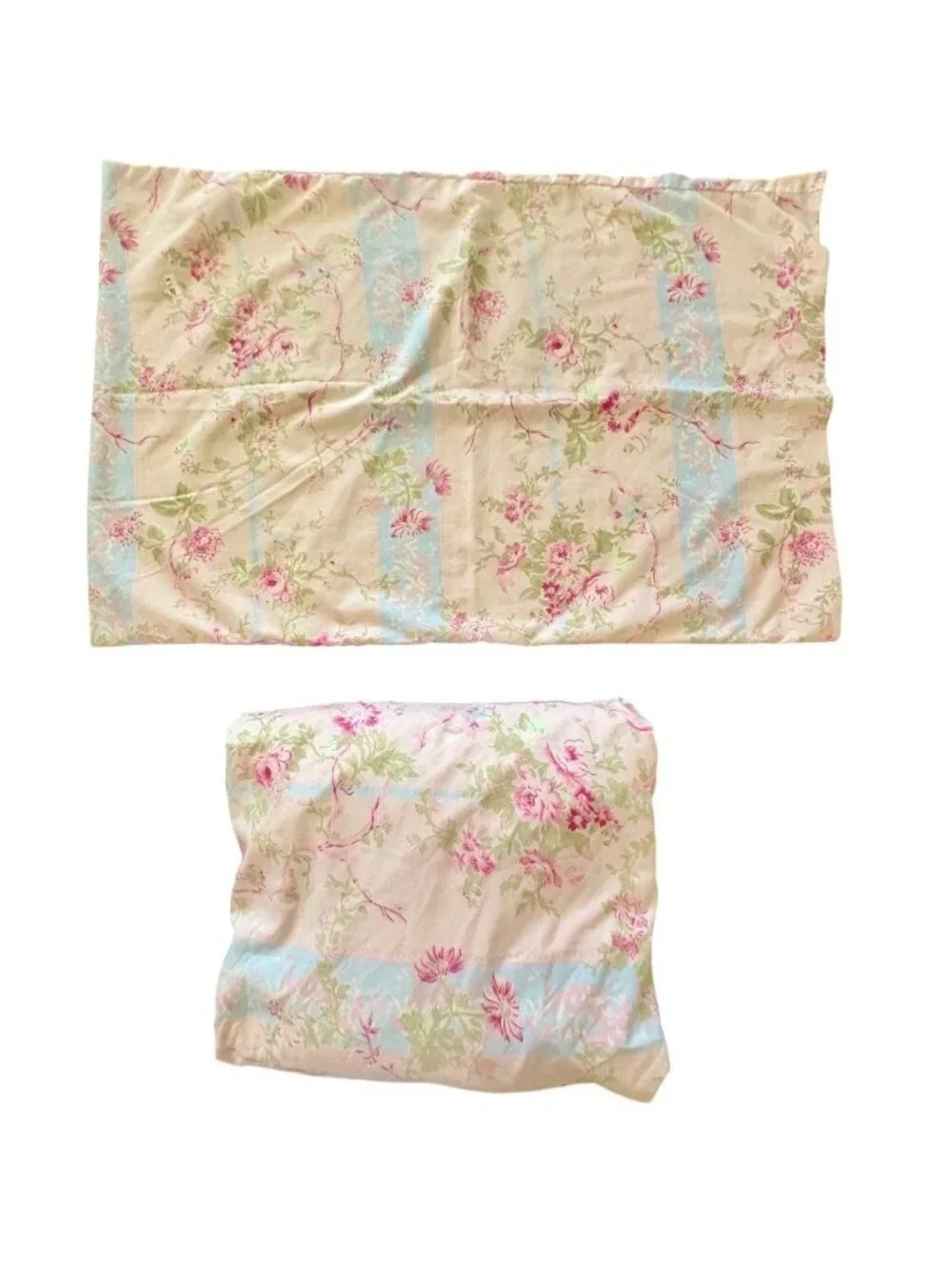 Cottage Core Sheet Set Cabbage Rose Stripe Delicate Pale Pink 3 Piece Twin Size